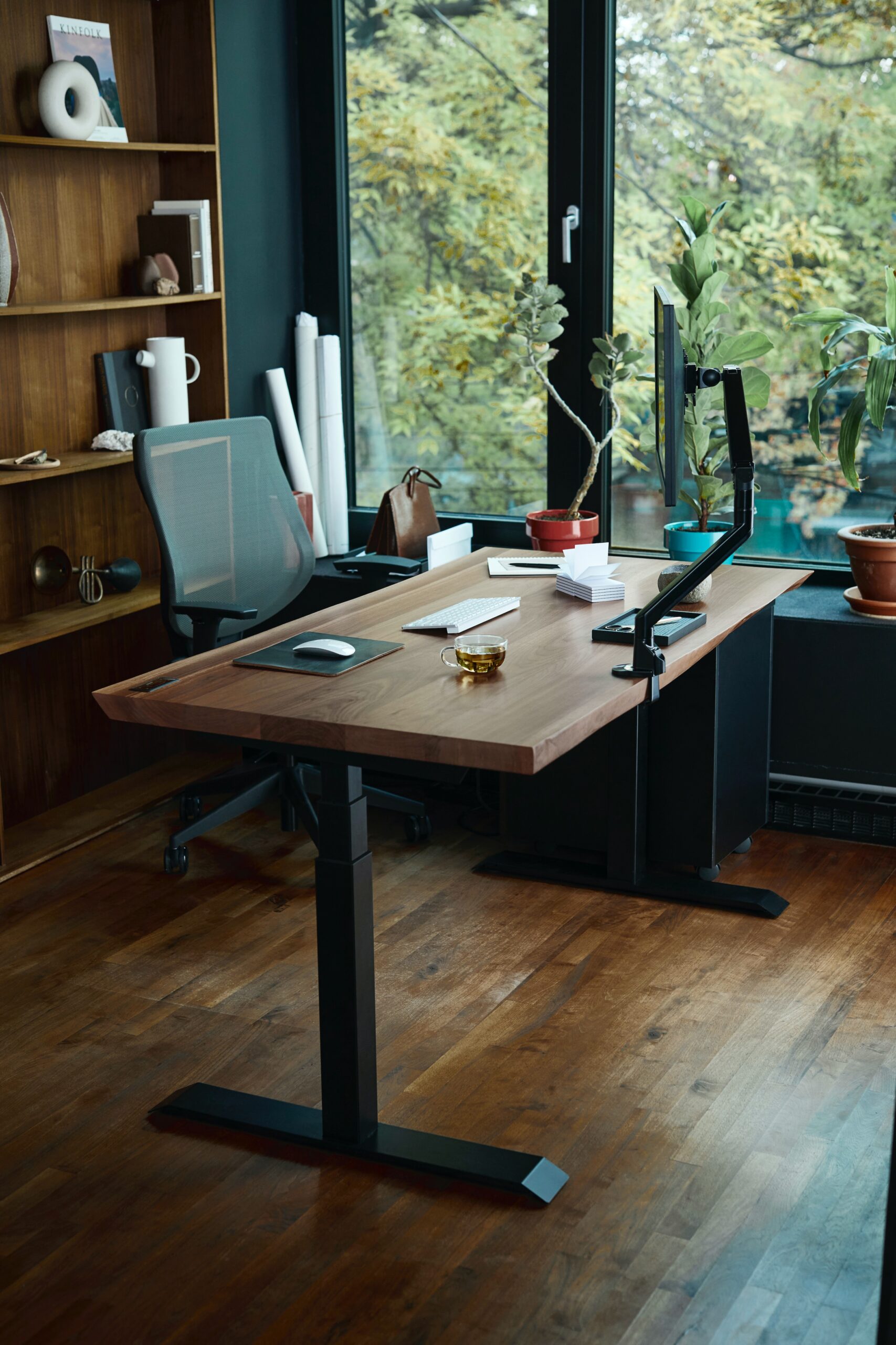 Wooden Standing Desk With Mounted Screen