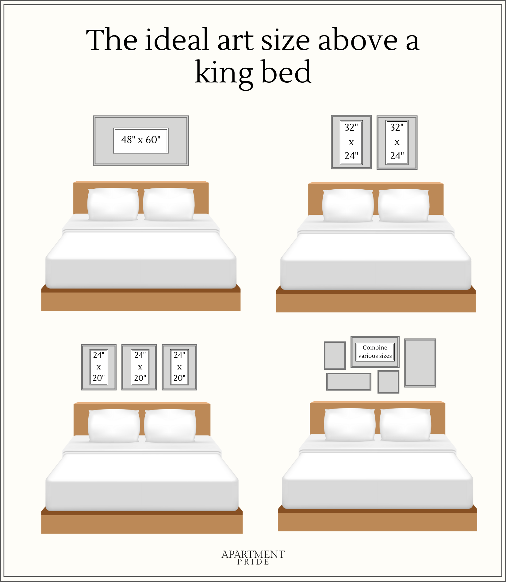Layouts for art above king size bed