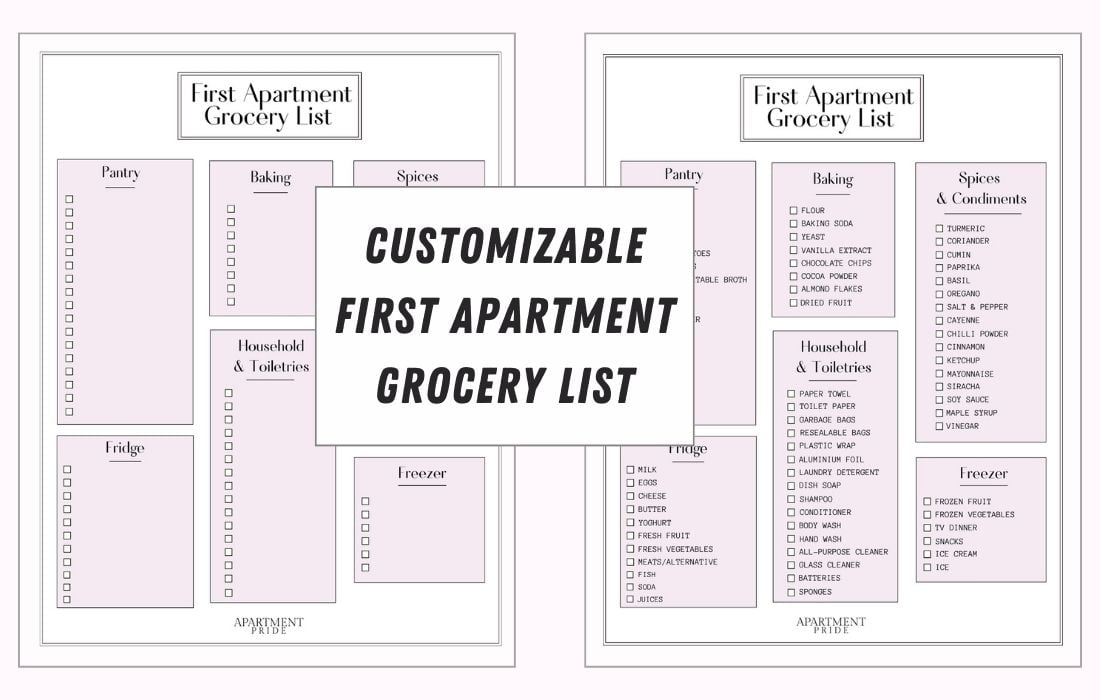PDF of first apartment grocery list downloadables