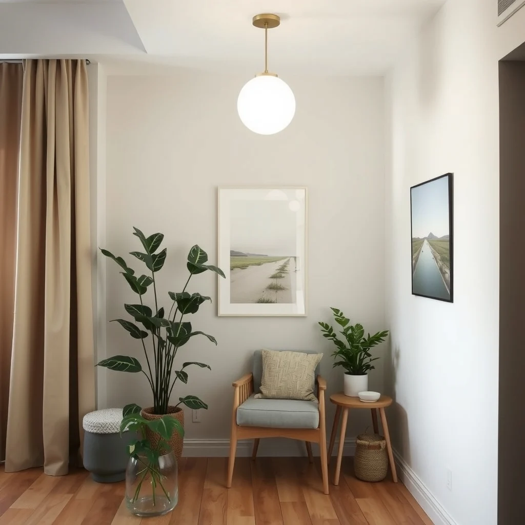 Apartment Lighting Ideas for Corners That Always Look Dark: 5. Hang a lightweight pendant or chandelier offset from the corner - Suspending a pendant lamp a few away from the corner can cast light into the shadowed space while serving as a decorative focal point. A globe‑shaped fixture in frosted glass diffuses light evenly, reducing