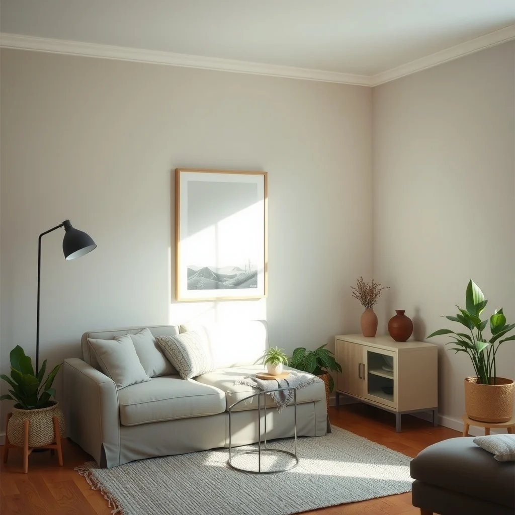 Apartment Lighting Ideas for Corners That Always Look Dark: 7. Apply strategic paint colors and reflective finishes - Choosing the right hue for a corner wall can dramatically affect how light behaves in that area. Light, cool shades such as soft greige, pale sage, or muted sky blue reflect more of the ambient