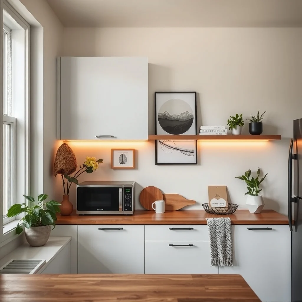 Apartment Lighting Ideas for Rooms With North-Facing Windows: 3. Install Warm‑Toned LED Strips Behind Cabinets or Shelving - LED strips that emit a soft amber hue work well behind floating cabinets, open shelving, or even under a kitchen countertop. When the north light wanes, the hidden glow adds depth without dominating the room’s