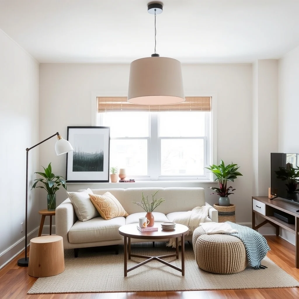 Apartment Lighting Ideas for Rooms With North-Facing Windows: 7. Make a Statement with a Focal Lighting Fixture - A sculptural floor lamp or an oversized pendant can become the centerpiece of a north‑lit room, drawing the eye upward and providing a source of light that feels intentional. Choose a fixture with an adjustable