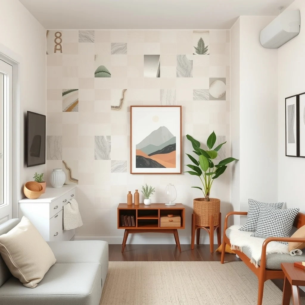 Apartment Wall Decor Ideas That Don't Require Drilling Holes interior: 6. Adhesive Tile Panels - Self‑adhesive tile panels mimic the look of ceramic or stone but come with a peel‑and‑stick backing that adheres directly to smooth walls. They are especially effective as a backdrop for a TV, a reading nook,