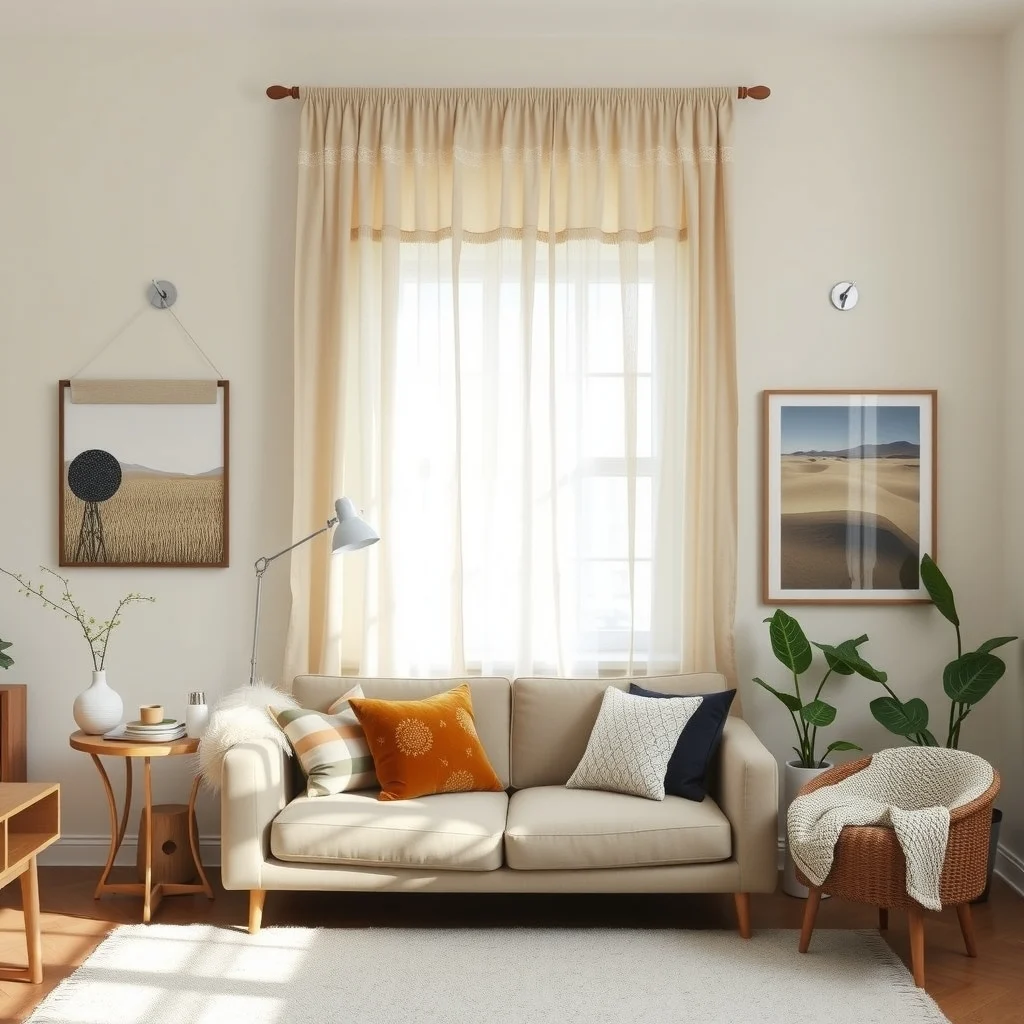 Apartment Wall Decor Ideas That Don't Require Drilling Holes interior: 7. Fabric Wall Hangings on Command Strips - Large fabric hangings—whether a woven tapestry, a linen drape, or a ‑knotted wall runner—add softness and color without any tools. By using reusable Command strips designed for picture frames, you can secure the top edge