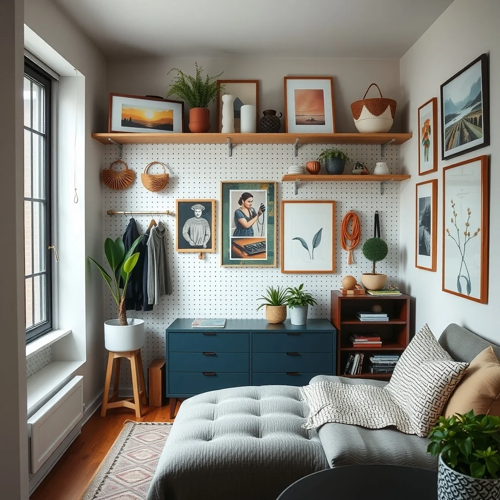Clever Storage Ideas for Apartments With Shallow Closets interior: 6. Transform the Back Wall into a Pegboard Gallery - A pegboard mounted on the back wall turns an unused vertical surface into a flexible storage canvas. Hooks, small shelves, and magnetic strips can hold anything from belts and ties to jewelry and travel bags.