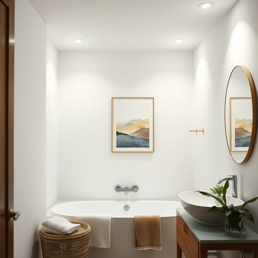 Close up of sleek dimmable LED recessed lights casting even glow complemented by a