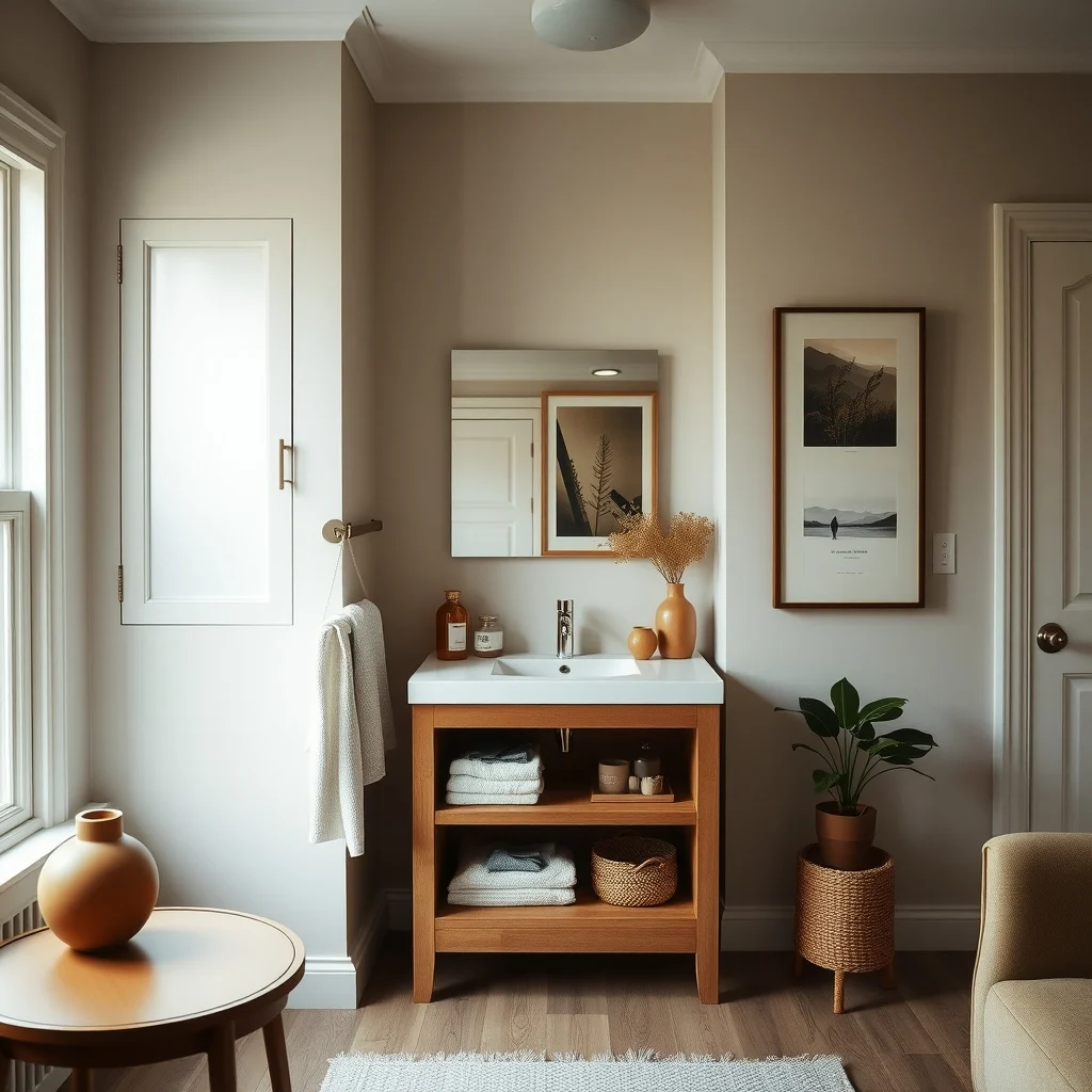 Hidden Storage Ideas for Small Apartments That Keep Rooms Looking Calm interior: 6. Bathroom vanity with a recessed medicine cabinet - Bathrooms often feel cramped when countertop clutter competes with essential toiletries. A vanity that incorporates a recessed medicine cabinet behind a frosted glass panel eliminates the need for a separate wall‑mounted unit. The cabinet opens