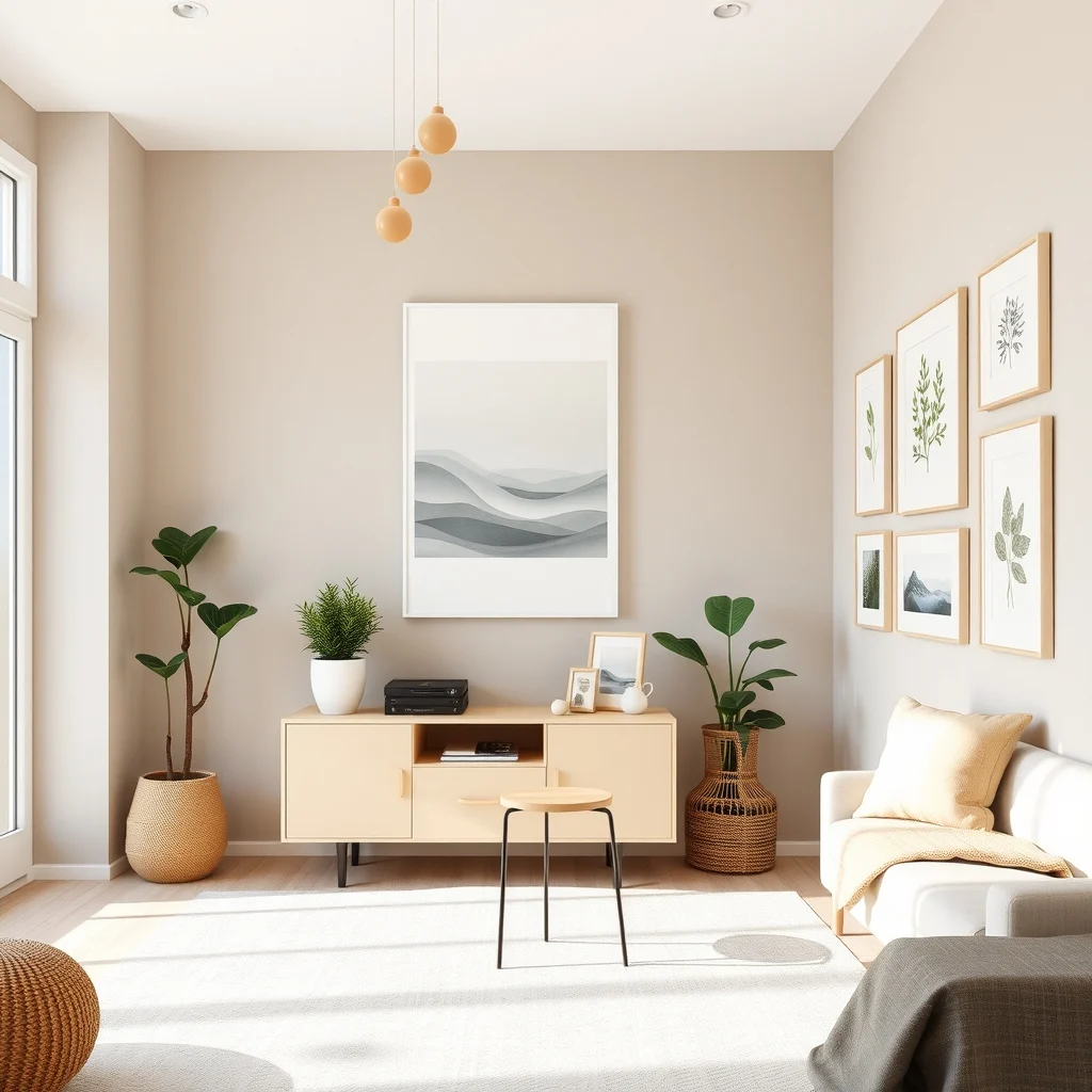 How to Add Personality to a Rental With Neutral Walls: 2. Use Removable Wall Art to Create Focal Points - A single piece of art can turn a neutral wall into a conversation starter. Large canvas prints that hang with adhesive strips leave no marks, while a gallery of smaller frames arranged on a floating