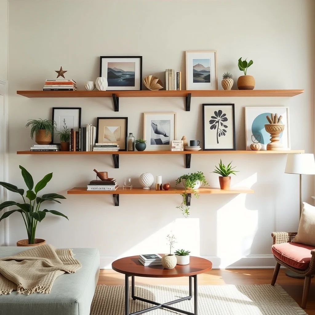 How to Add Personality to a Rental With Neutral Walls: 5. Incorporate Open Shelving for Display and Storage - Floating shelves give you room to showcase books, ceramics, and travel souvenirs without committing to permanent wall installations. By arranging items in groups of odd numbers—three, five, or seven—you achieve a natural rhythm that feels