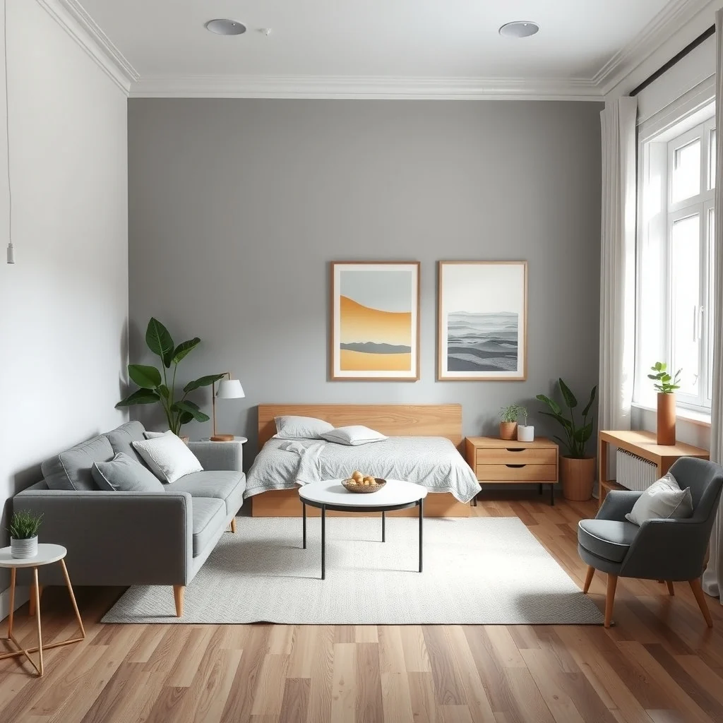 How to Arrange a Sofa and Bed in One Open Room interior: 3. Consider a back‑to‑back placement on a shared wall - When the room’s footprint is limited, placing the sofa and bed back‑to‑back against the same wall can maximise floor space. Imagine a sleek, low‑profile sofa with a narrow depth positioned against the left side of