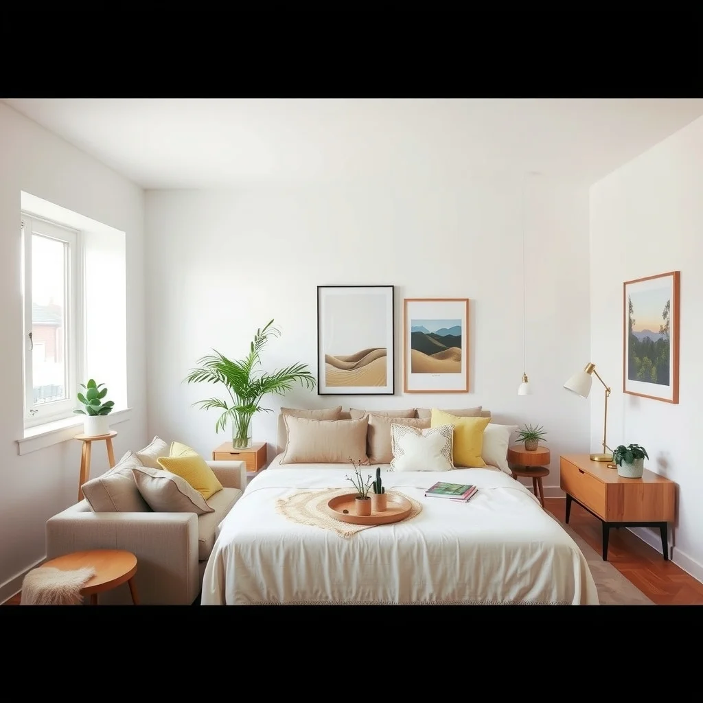 How to Arrange a Sofa and Bed in One Open Room interior: FAQ - How much space should I leave between a sofa and a bed? Leave at least twenty‑four inches of clearance so you can move comfortably and place small accessories like a side table or a lamp.