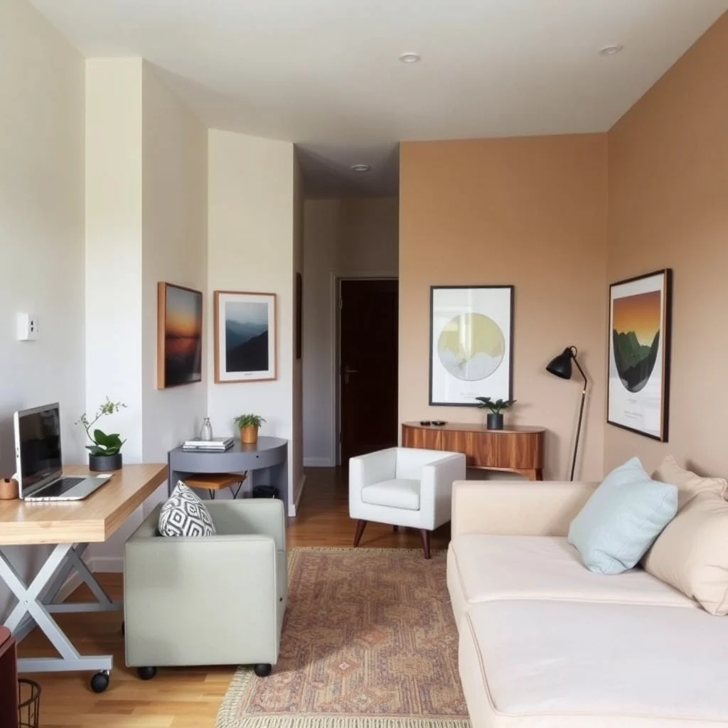 How to Arrange a Studio Apartment With an Unusually Long Floor Plan interior: 7. Incorporate Flexible Furniture for Adaptive Living - Because a long studio often serves multiple purposes—sleeping, working, entertaining—flexible pieces such as a rolling desk, nesting tables, or a fold‑down wall bed can adapt the space as your needs shift. A rolling desk on