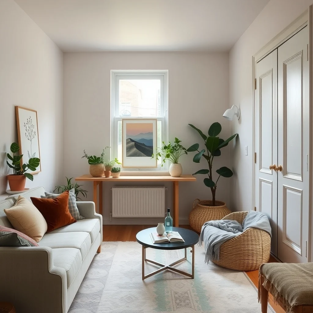 How to Create a Cozy Studio Apartment Without Filling Every Corner interior: 7. Keep Surfaces Clear with Strategic Storage Solutions - Clutter tends to accumulate on countertops, nightstands, and the back of doors. Installing a slim console beneath a window provides a dedicated spot for mail, keys, and daily essentials, keeping the floor free. Baskets woven