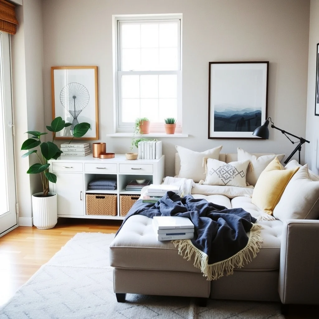 How to Create a Guest Sleeping Space in a Studio Apartment interior: 5. Incorporate Smart Storage Solutions That Hide Bedding - Storing sheets, blankets, and pillows out of sight is essential for a tidy studio. Look for a low console or ottoman with a lift‑top that can double as a nightstand; the interior compartment is perfect