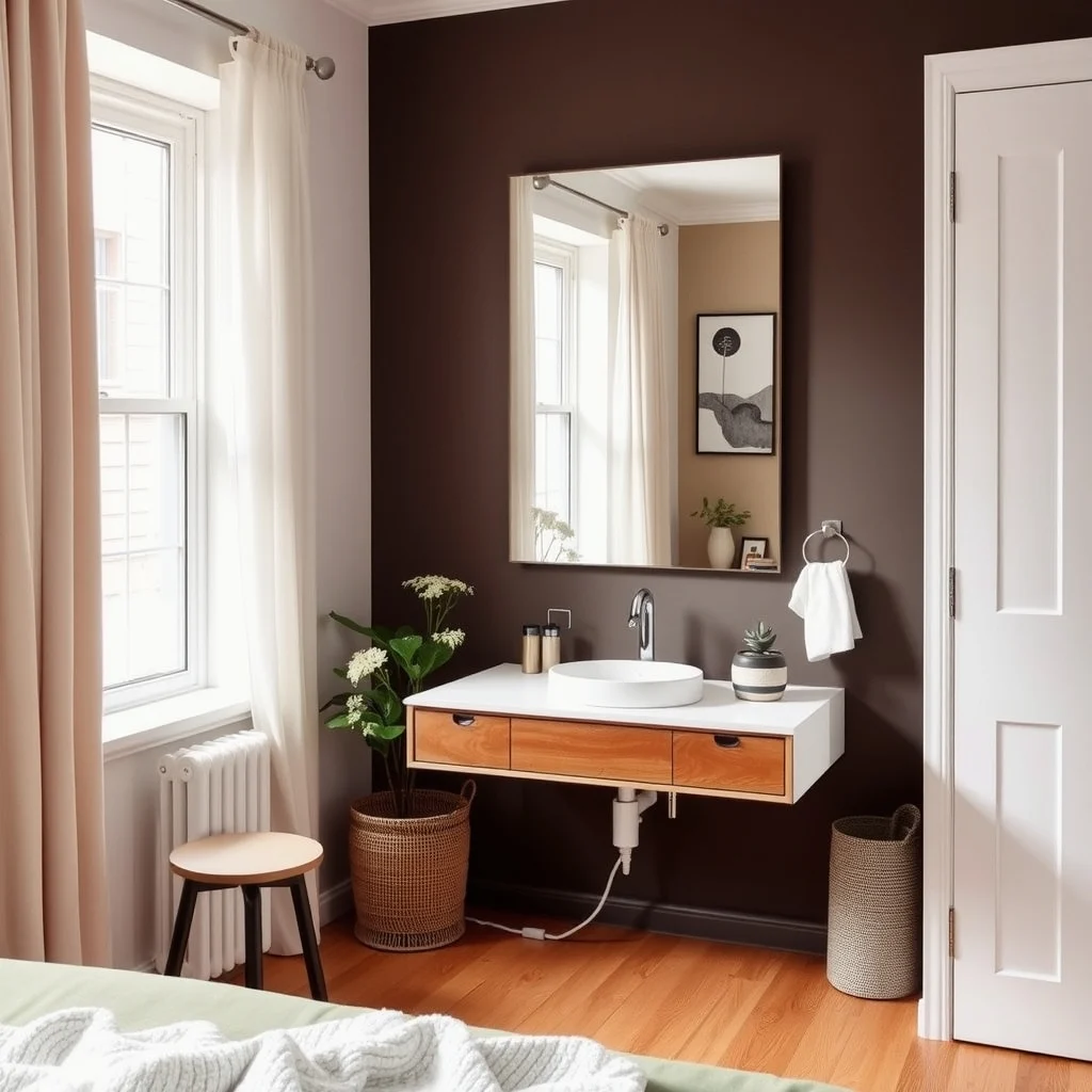 How to Create a Hidden Charging Station in a Small Apartment interior: 4. Use a wall‑mounted vanity mirror with concealed sockets - In a bedroom or bathroom, a vanity mirror with built‑in outlets offers a sleek solution. Mirrors with a thin metal frame often have a rear cavity that can accommodate a low‑profile power strip. By routing