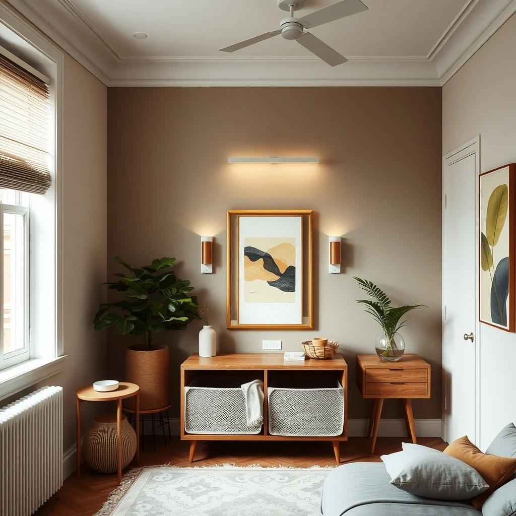 How to Create a Private Dressing Area in a Studio Apartment interior: 2. Layer lighting to mark the dressing zone without harsh glare - Lighting does more than illuminate; it signals a shift in function. Overhead recessed fixtures provide general illumination, but adding a pair of wall sconces on either side of the mirror creates a softer pool of