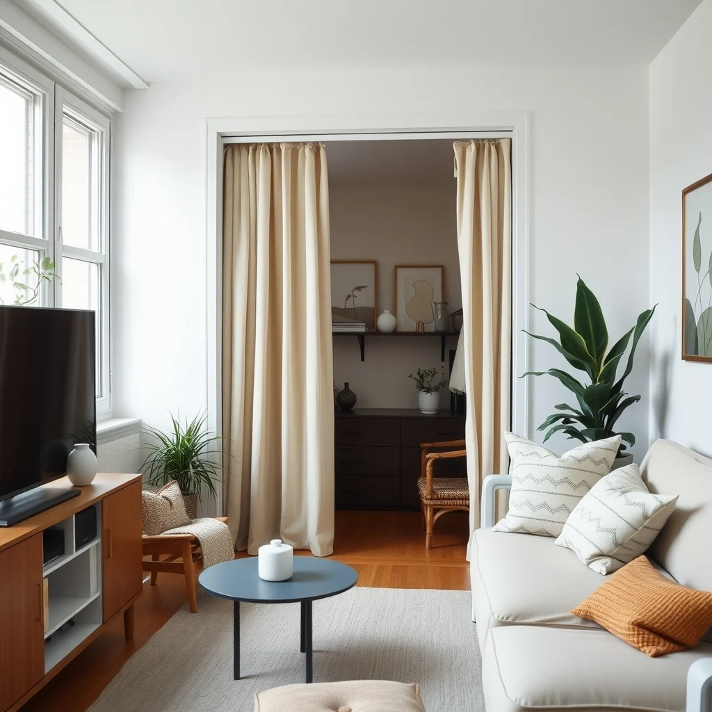 How to Create a Private Dressing Area in a Studio Apartment interior: FAQ - How can I hide the dressing area when I have guests? You can pull the curtain or fold the screen closed, turning the space back into part of the living area. Using a lightweight fabric