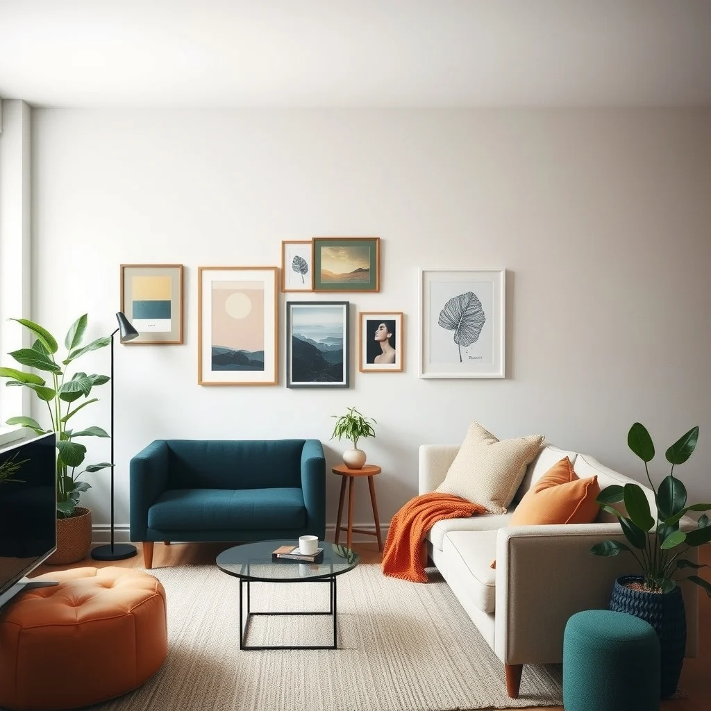 How to Create a Welcoming Living Area in a Tiny Apartment interior: 7. Curate Personal Touches That Reflect Your Lifestyle - Even the most thoughtfully designed room can feel sterile without objects that tell a story. A small gallery wall featuring a mix of framed prints, a vintage map, and a few personal photographs adds personality