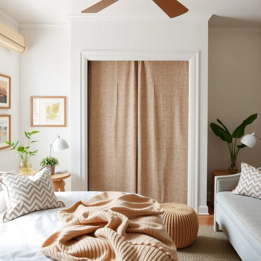How to Make a Rental Bedroom Feel Custom Without Painting: 7. Personalize with Customizable Soft Furnishings - Even small accessories can carry a signature style. Swap out standard closet doors with fabric panels that attach via Velcro or magnetic strips, allowing you to introduce patterns like a soft chevron or a muted