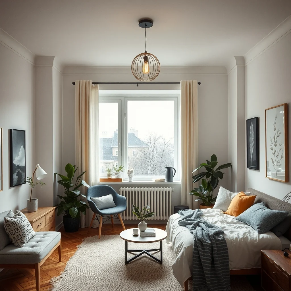 How to Make a Studio Apartment Feel Like Two Separate Rooms interior: 3. Create Distinct Ceiling Lighting Layers - Lighting can tell the brain which part of a room you’re in, and a studio benefits from having separate light sources for each zone. In the sleeping area, install a soft, dimmable pendant or a