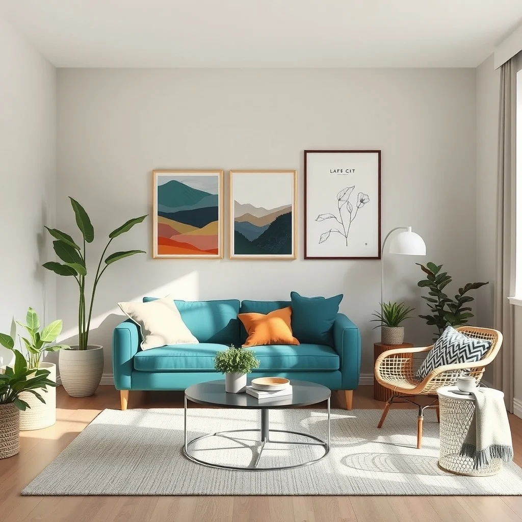 How to Make a Studio Apartment Feel More Like a One-Bedroom Home interior: 6. Choose a Cohesive Color Palette with Strategic Accent Hues - Applying a unified color scheme across the entire studio helps the eye travel smoothly from one zone to the next, while selective accent colors create subtle separation. Paint the walls in a soft, neutral shade