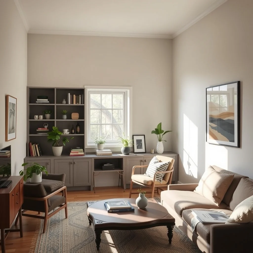 How to Make an Irregularly Shaped Apartment Feel Intentional interior: 6. Incorporate Built‑In Storage that Follows the Floor Plan - Custom shelving or low cabinets that trace the contour of a bay window or a recessed corner turn a potential dead space into a functional feature. Open shelves painted the same colour as the wall