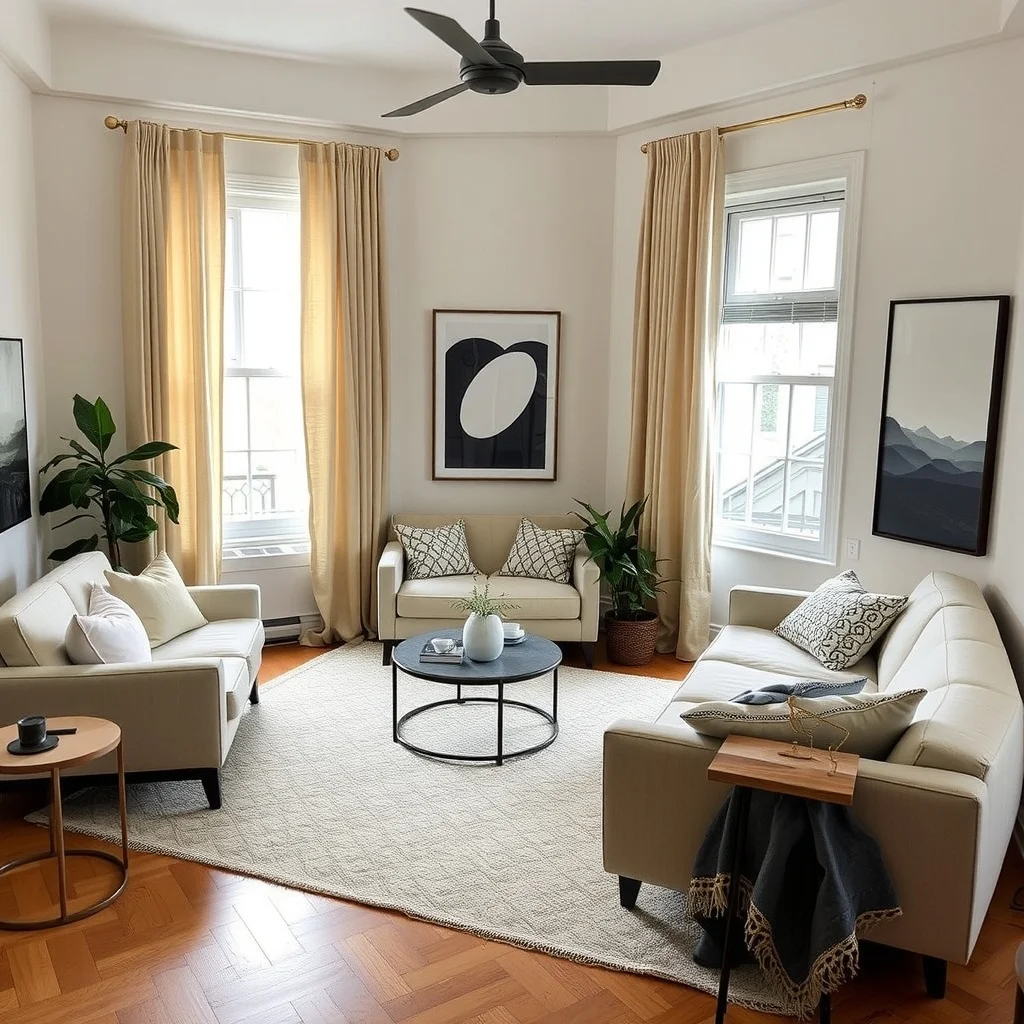 How to Make an Irregularly Shaped Apartment Feel Intentional interior: 7. Add Textural Layers to Soften Hard Edges - Rugs, curtains, and upholstered cushions introduce softness that counteracts sharp angles. A large, low‑pile rug placed under the main seating area can visually unite a room whose floor plan zigzags, while floor‑to‑ceiling drapes in a