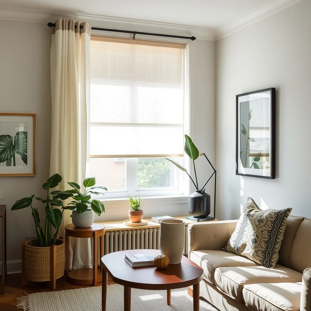 How to Make Rental Window Treatments Look More Expensive interior: 4. Layer Sheer and Light‑Filtering Panels for Depth - Layering a sheer panel behind a blackout or light‑filtering shade creates visual richness without additional hardware. The sheer fabric allows natural light to filter in, casting a soft glow that highlights the texture of the