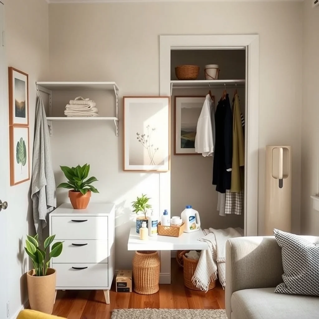 How to Organize Cleaning Supplies in an Apartment With No Utility Closet interior: 5. Install a Pull‑Out Shelf Inside a Closet Door - Even without a dedicated utility closet, most apartments feature at least one wardrobe. By attaching a shallow pull‑out shelf to the inside of a closet door, you create a hidden alcove for cleaning supplies that
