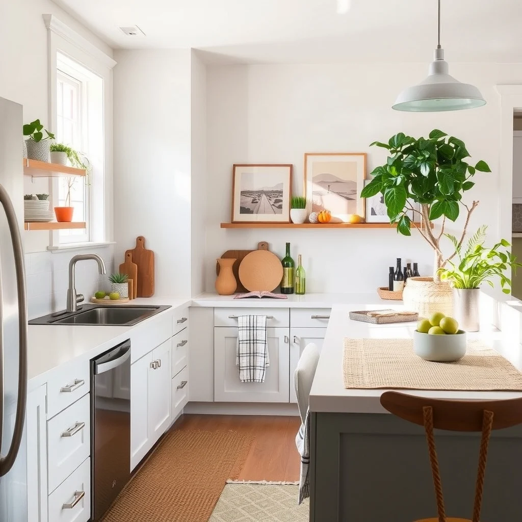 How to Refresh an Outdated Rental Kitchen on a Small Budget interior: 6. Reinvent Counter Space with a Functional Runner - Countertops in rentals are often limited in material and size. A durable runner made of woven jute or a washable silicone mat can protect the surface while adding visual interest. Choose a runner that’s slightly