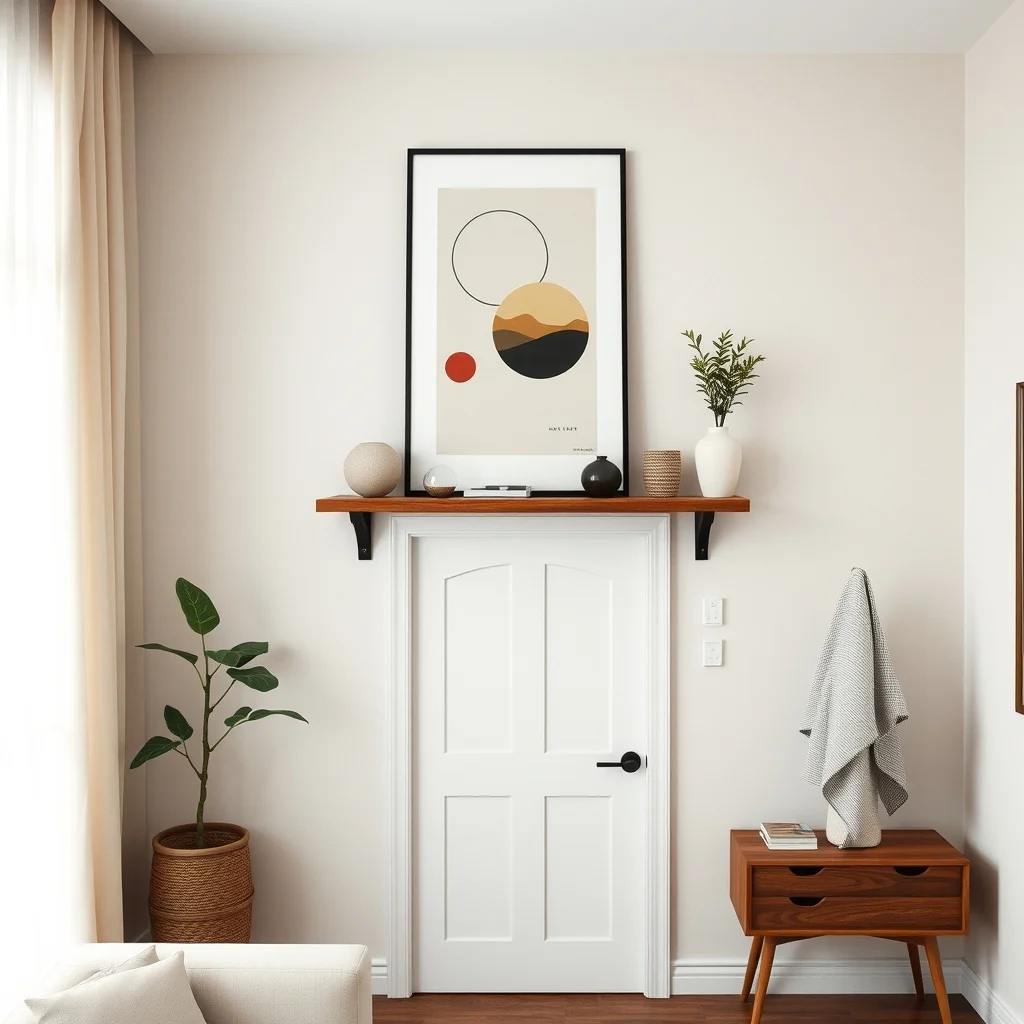 Mid century modern floating shelf installed above the closet door walnut sl