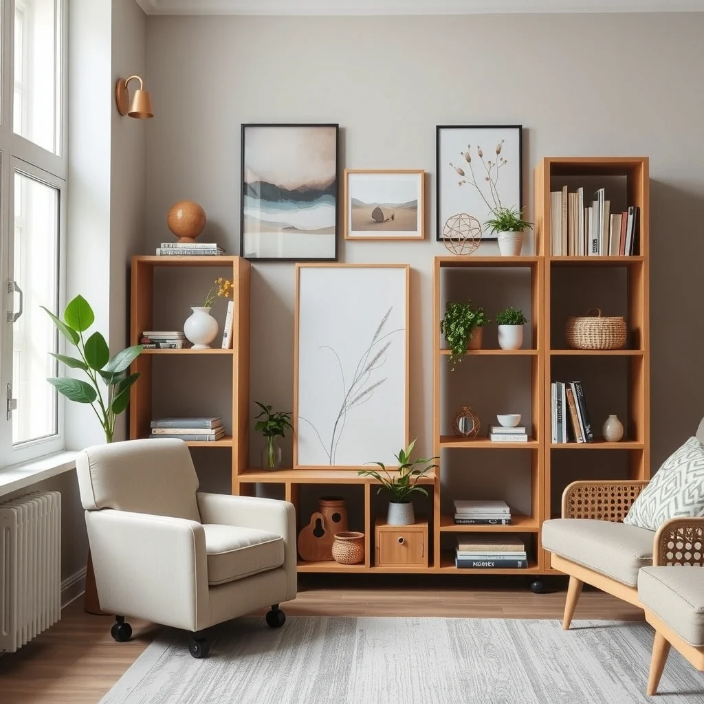 Renter-Friendly Shelving Ideas for Apartments With Strict Lease Rules: 3. Modular Cube Units on Wheels - Cube storage systems are a favorite among renters because they arrive flat, can be assembled without tools, and often include casters for mobility. By arranging the cubes in a staggered formation, you create a dynamic