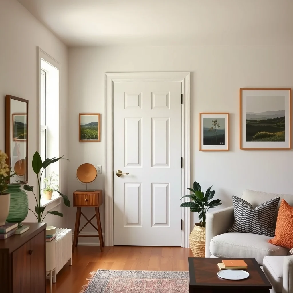 Renter-Friendly Ways to Make Builder-Grade Doors Look More Elegant interior: 5. Frame the doorway with removable trim - Adding a thin, decorative trim around the door can instantly elevate its profile. Trim pieces made from MDF or lightweight pine can be glued with a temporary adhesive that releases cleanly, or they can be