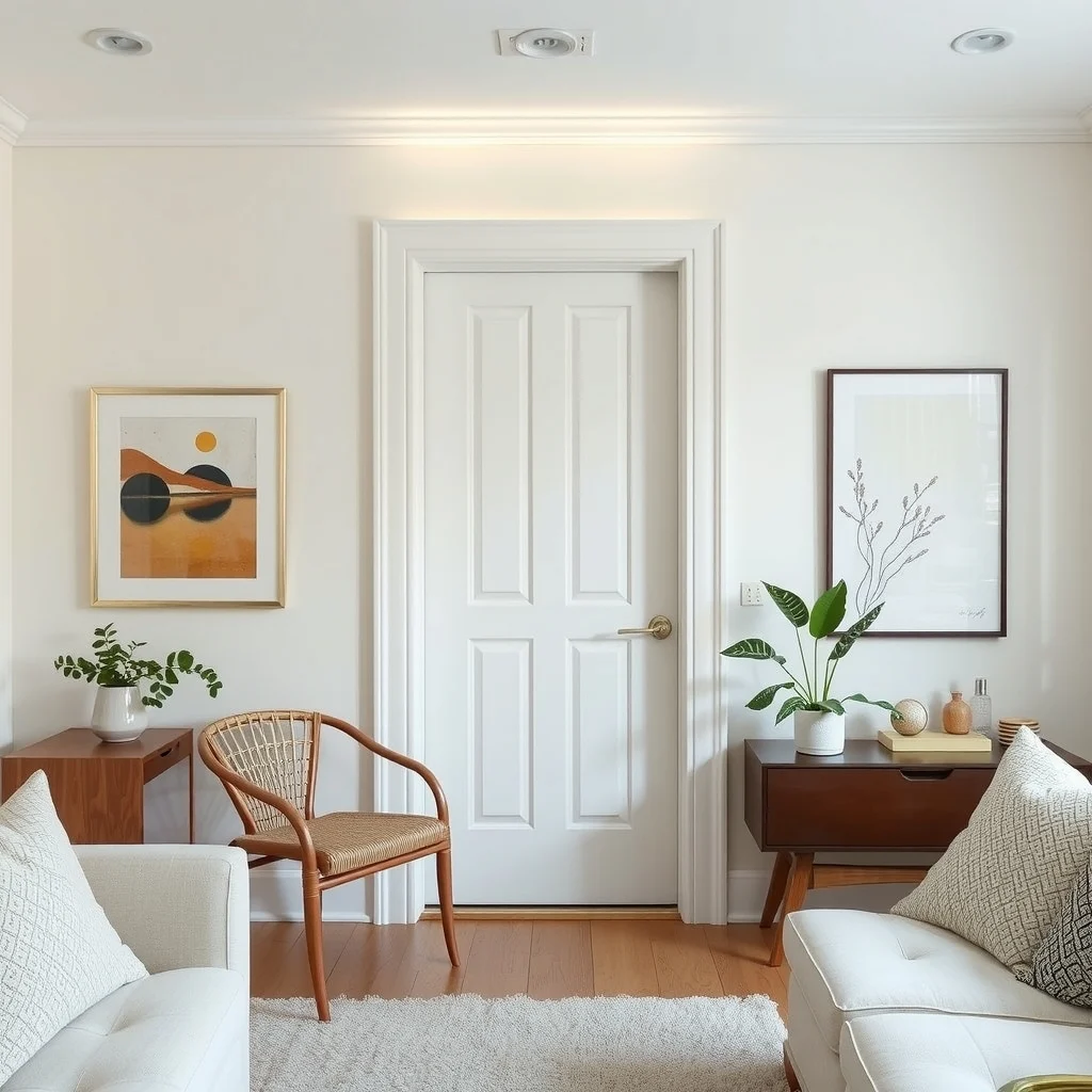 Renter-Friendly Ways to Make Builder-Grade Doors Look More Elegant interior: 6. Dress the door with lighting accents - Strategic lighting can turn a plain door into a miniature gallery. A narrow LED strip placed along the top edge of the door creates a soft halo that highlights the surface without requiring wiring—most strips