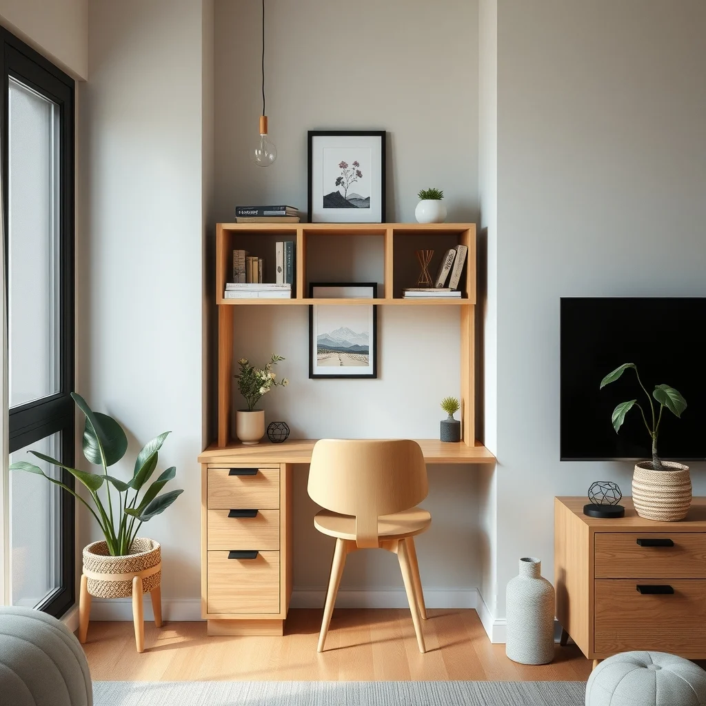 Small Apartment Furniture With Storage for Who Own Too Much interior: 5. A Wall‑Mounted Fold‑Down Desk with Shelving - When a dedicated home office is a luxury, a wall‑mounted fold‑down desk can serve as a compact workstation that disappears when not in use. Modern versions feature a sturdy wooden top that folds up against