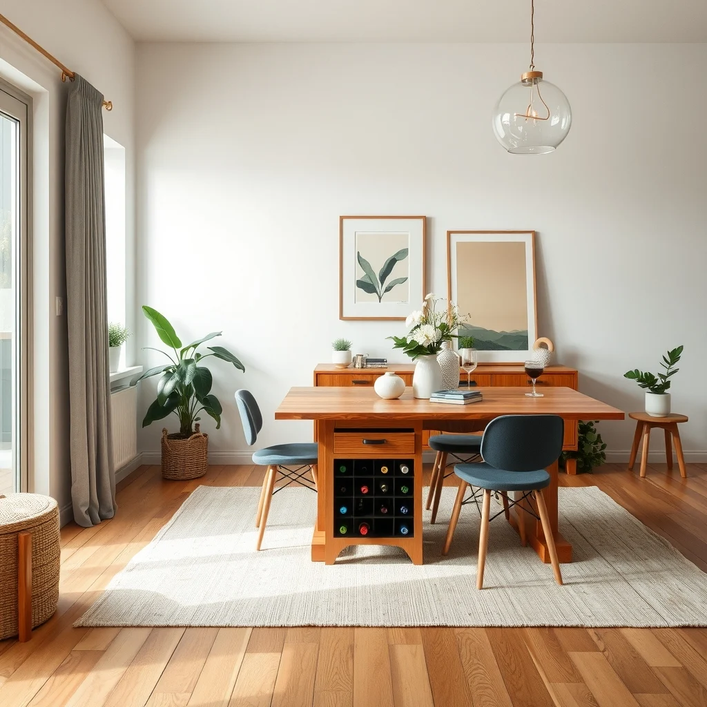 Small Apartment Furniture With Storage for Who Own Too Much interior: 7. A Dining Set with a Extendable Table and Built‑In Wine Rack - Even the dining area can contribute to a clutter‑free lifestyle when the table is designed with hidden storage. An extendable dining table made from reclaimed pine often includes a lower drawer or a recessed wine
