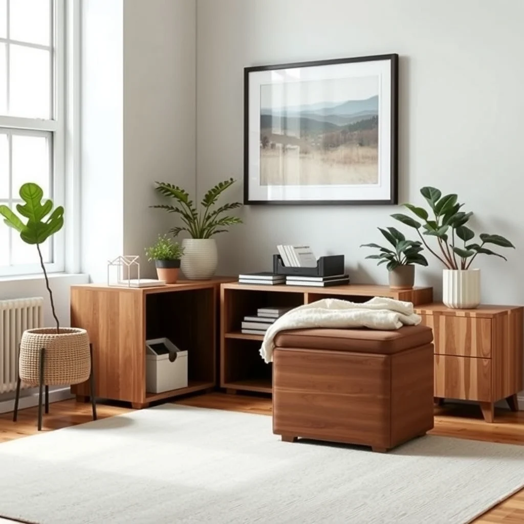Small Apartment Storage Furniture That Doubles as Everyday Seating interior: 4. Storage Cube that Converts to a Chair - Modular storage cubes are a staple in many small‑space designs, and some include a removable backrest that transforms the cube into a low chair. A cube finished in a matte walnut veneer adds a