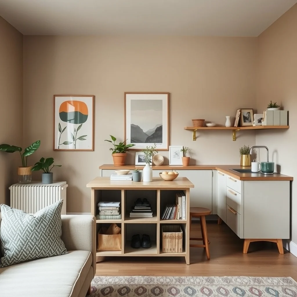 Small Apartment Storage Furniture That Doubles as Everyday Seating interior: 6. Kitchen Island with Integrated Seating - Even in a modest kitchen, a narrow island can serve as a prep area, a storage hub, and a place to sit for a quick meal. Choose an island with a top that extends slightly
