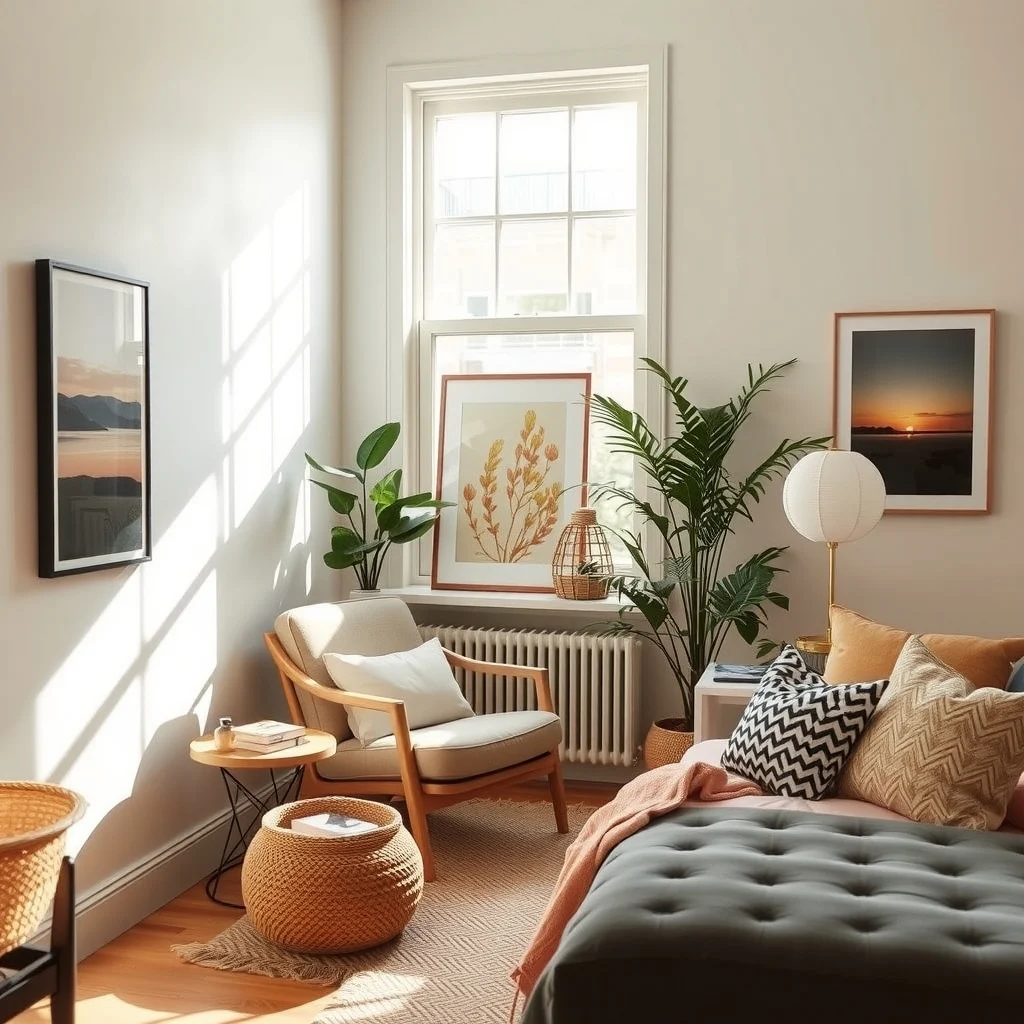 Studio Apartment Ideas for Who Need a Quiet Retreat interior: 5. Carve Out a Dedicated Nook for Mindful Activities - Even a few square set aside for meditation, journaling, or simply sipping tea can become the heart of your retreat. Place a compact armchair or a floor cushion near a window, and add a
