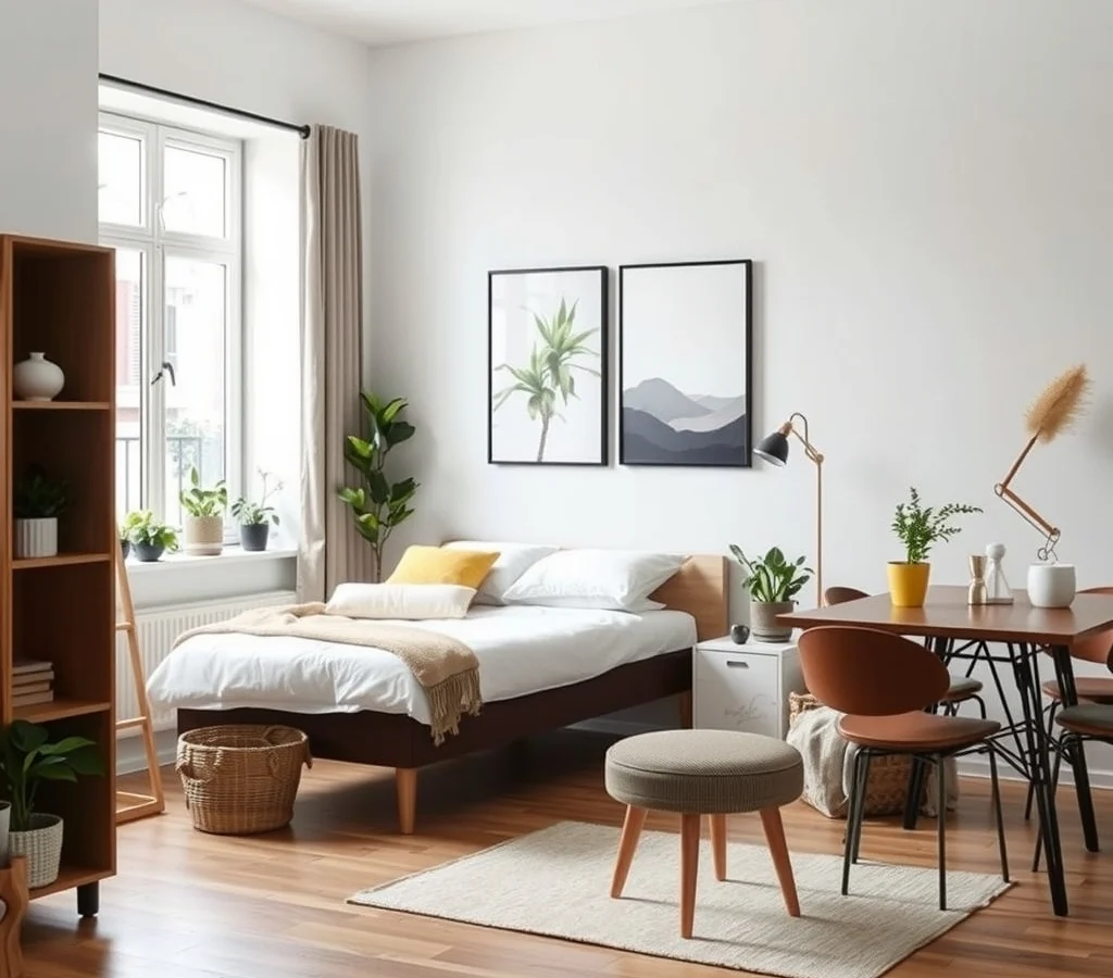 Studio Apartment Layout Ideas for a Bed Beside the Kitchen