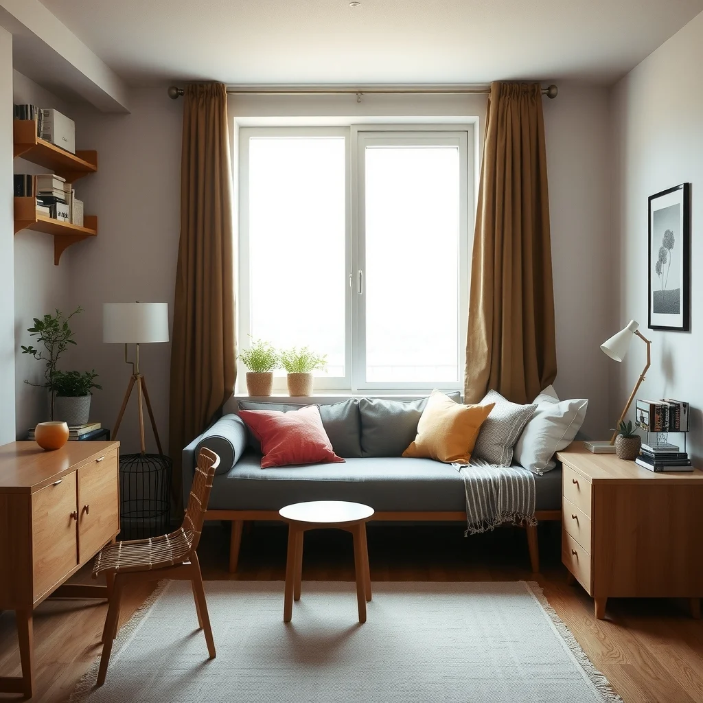 Studio Apartment Layout Ideas for Separating Work and Relaxation interior: 6. Use Multi‑Purpose Furniture that Shifts Roles - A daybed with a sturdy backrest can act as a sofa by day and a guest bed by night, while its low profile leaves room for a compact desk to sit underneath. When you need