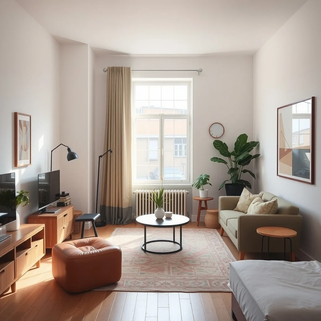 Studio Apartment Layout Ideas for Separating Work and Relaxation interior: FAQ - How can I keep a studio feeling spacious while adding partitions? Use low, open‑back furniture, transparent materials like glass, or rugs that define zones without reaching floor‑to‑ceiling. These options maintain sight lines and let light