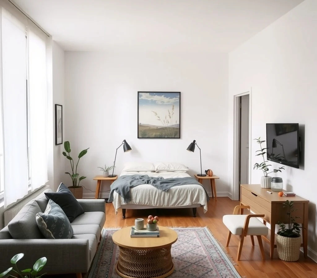 Studio Apartment Layout Ideas With the Bed Away From the Front Door