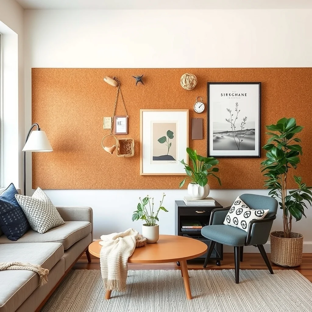 Temporary Wall Treatments That Make a Rental Apartment Feel More Personal interior: 5. Corkboard or Pegboard Arrangements - Cork and pegboard panels provide a functional canvas that doubles as a decorative element. A large corkboard, anchored with removable adhesive strips, offers a place to pin notes, recipes, or fabric samples, turning an otherwise