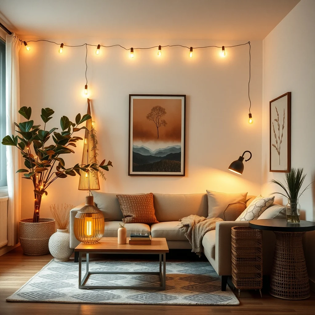 Warm Lighting Ideas for Apartments That Feel Too Cold at Night: 3. Warm‑Toned String Lights for Decorative Accents - String lights are often associated with holiday décor, but a carefully curated arrangement can add a permanent layer of warmth. Choose bulbs with an amber hue and a low wattage to avoid overheating. Draping the
